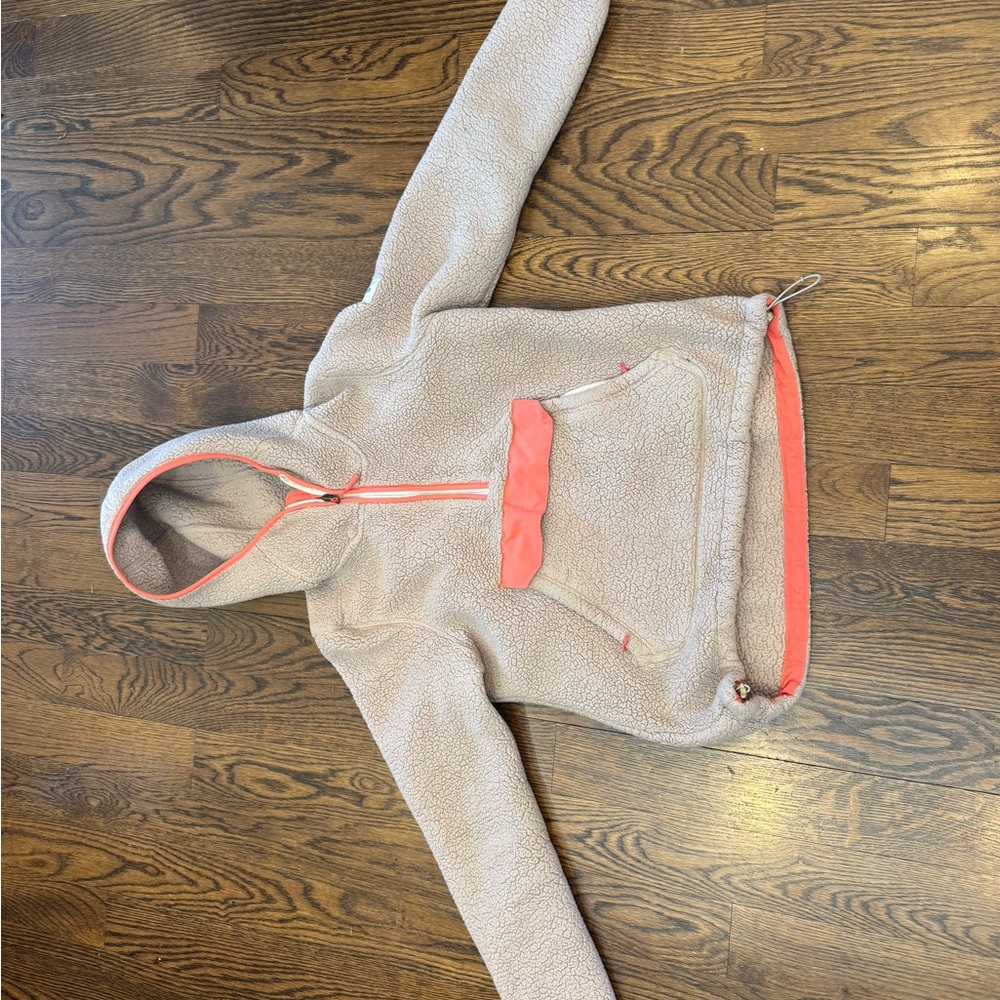 The North Face Women's Cream Sherpa Hoodie with Coral Trim